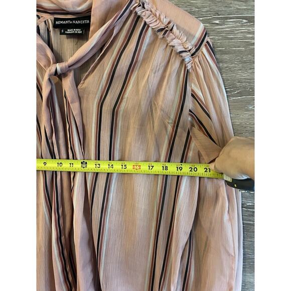 Anthropologie Hemant Nandita Sz Small Silk Blouse Top Tie Preppy Stripped Paris - Picture 7 of 13
